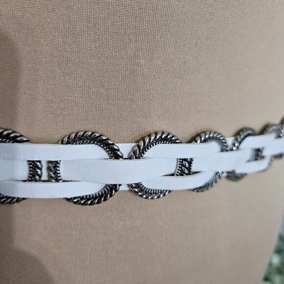 Belt Womens Hip Slung Adjustable White Lattice Braided - Picture 5 of 10